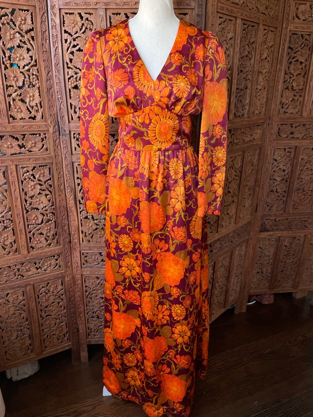 American Vintage Handmade 70s Retro Boho Hippy Woodstock Floral Maxi Dress